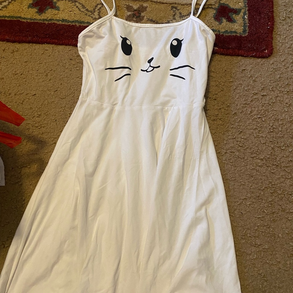 White Cat Face Spaghetti Strap Dress